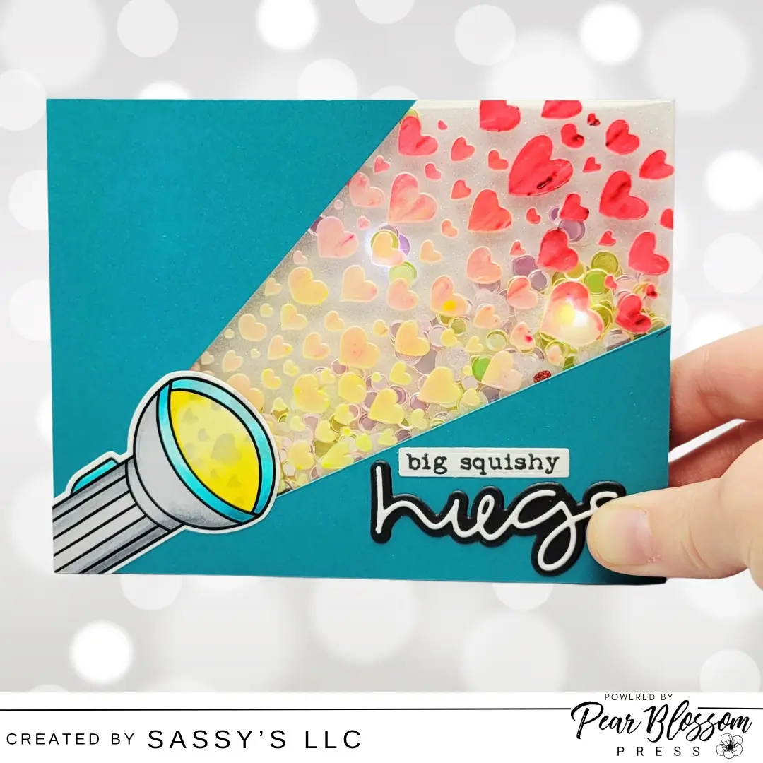 Hi Friends! Sara Lihz here from @sassysllc and I have a fun, light-up, edge shaker to share with you today, plus there's a full tutorial over on the Pear Blossom Press YouTu be channel. This one uses Twinkle Lights, my absolute favorites! 

#lightupcards #pearblossompress #cardmaking #interactivecards