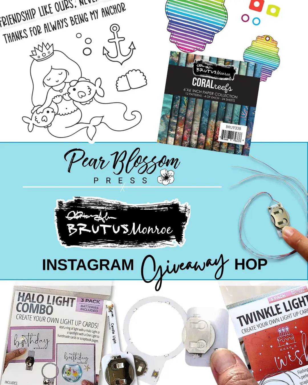 👉🏻🌟 Crafty Collaboration Hop ✨! 🙌 Join me in celebrating a two amazing companies -- @pearblossompress and @brutusmonroe

˗ˏˋ ★ ˎˊ˗ Join in the FUN! ˗ˏˋ ★ ˎˊ˗
Hop along with us by following the IG Hop Lineup below.  You’ll see some awesome light-up cards along the way!  Plus, each company will be giving away $25 PRIZES! 

🎁 GIVEAWAY 🎁 Enter to win before July 17  at 11:59 PM EST.  Winners will be announced on the @pearblossompress & @brutusmonroe Instagram accounts after July 20th!

👉 Follow @pearblossompress, @brutusmonroe 
👉 Like and Comment
👉 Tag your friends for extra entries

Hop Lineup:
💡Pear Blossom Press - @pearblossompress
💡Candi - @sugarcards
💡Debbie - @debbiejscraftingcorner
💡Dana - @danatatar 
💡Irene - @artemismade1
💡Shalana - @sglass1908
💡Lauren - @laurenllz
💡Jill - @tinytreasureworkshop
💡Tasha - @handmadebytasha13
💡Jennifer - @JustJingle
💡Cheryl - @artsy.island.girl
💡Brutus Monroe - @brutusmonroe
.
.
DISCLAIMER & NOTICE: Per Instagram rules, we must mention this is in no way sponsored, administered, or associated with Instagram or Facebook. By entering, entrants confirm they are 18+ years of age, release Instagram or Facebook of responsibility and agree to their terms of use. Please don’t follow and then unfollow. Giveaway accounts do not qualify. Prizes must be redeemed before the expiration dates. Other restrictions may apply.

#brutusmonroe #pearblossompress  #cardmaking #ezlights #lightupcards #instagramhop #ighop #instahop #giveaway