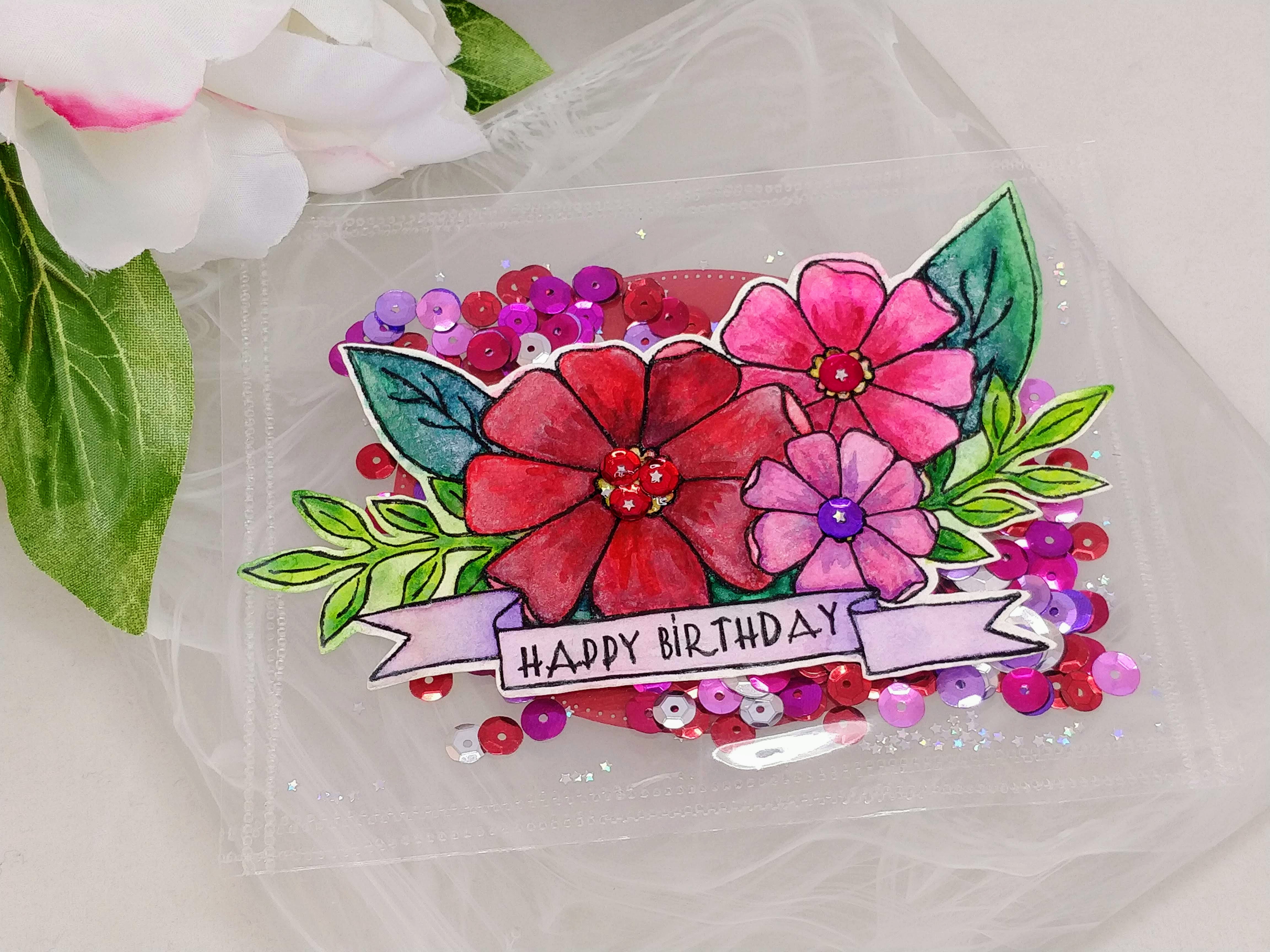 Floral Shaker Birthday Postcard
