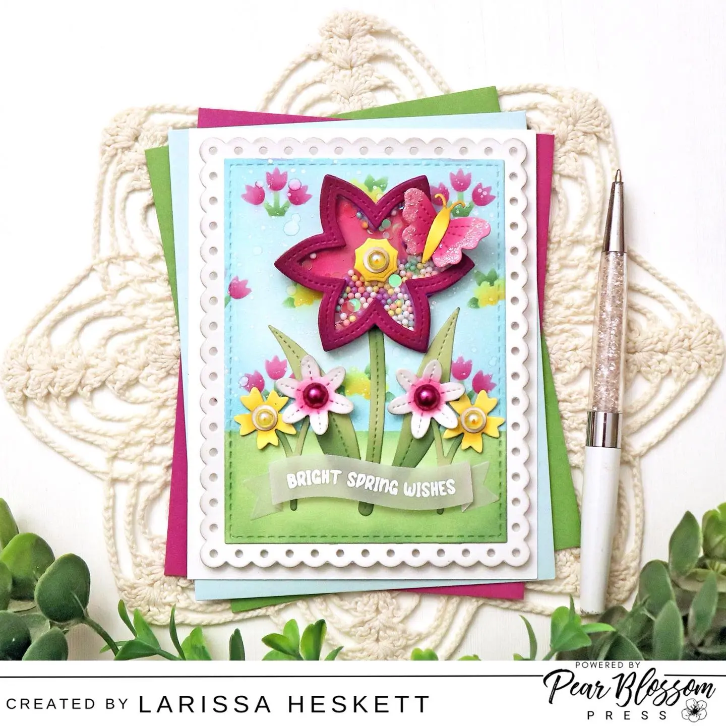🌸Spinning Shaker Flower Card 🌸

Hello Crafty Friends!! @larissaheskettdesigns here today to share a FUN Spinning Shaker Flower Card!! When I saw this Flower, it made me think of Pinwheels!! So I thought it NEEDED to be combined with the Snap-n-Spin Disks and I LOVE how it turned out!! Hope this INSPIRES you and HAPPY Crafting, Friends!! 🩷