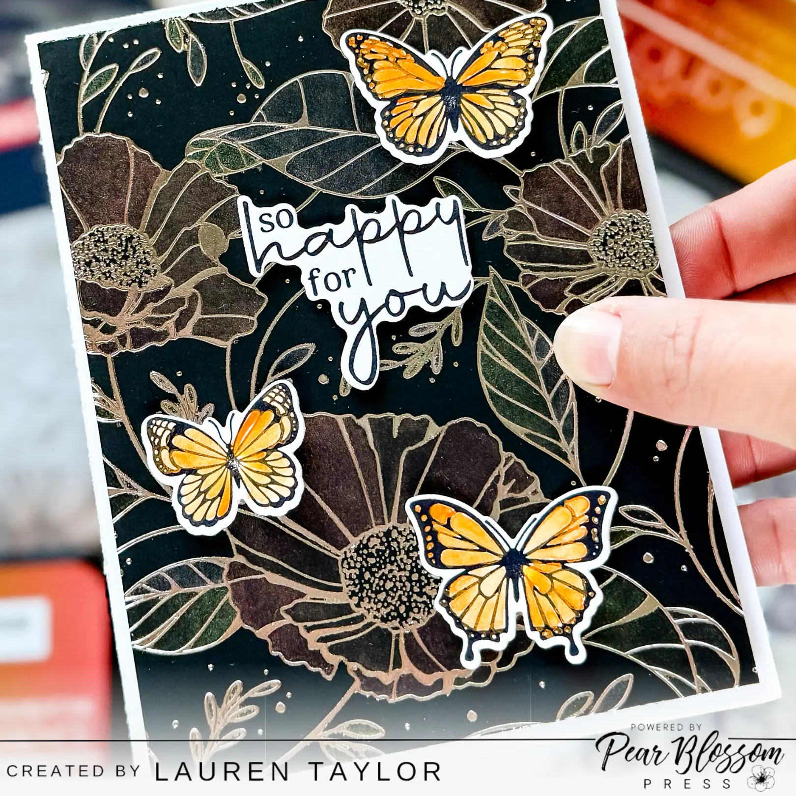 Twinkle Lights Butterflies on a Floral Card