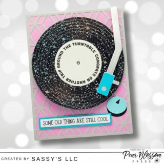 Hi Friends, Sara Lihz here from @sassysllc and I have a fun interactive card project to share with you today. This holographic beauty spins under the record needle. You can find out how to make it over on the Pear Blossom Press channel. 

#interactivecards #cardmakingideas